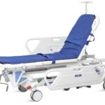 Patient transfer stretcher trolley / manual trolley / with adjustable backrest