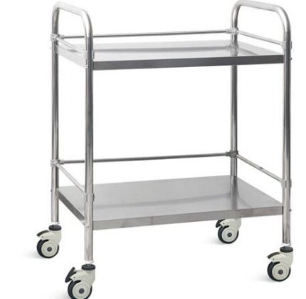 2-Shelf Stainless Steel Medical Trolley – Heavy-Duty Nursing & Instrument Cart