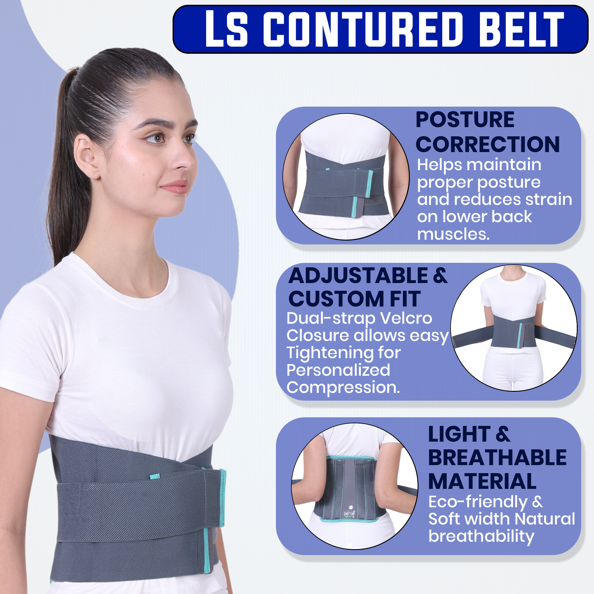 Premium Ergonomic LS Contoured Belt – Lower Back Support & Posture Corrector