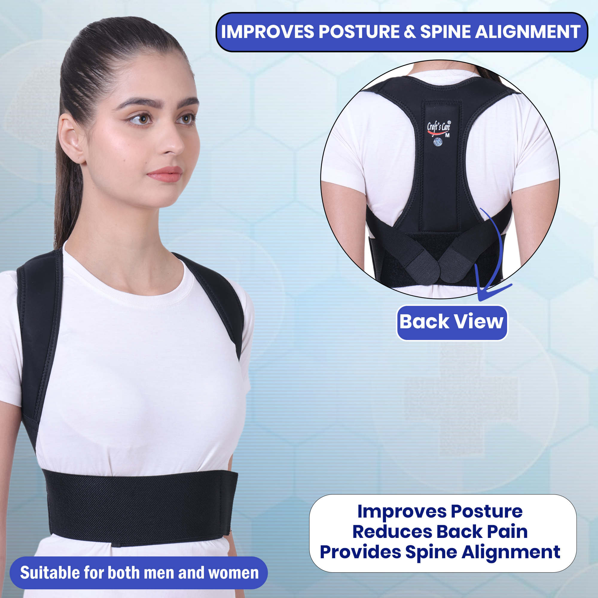 Premium Non-Magnetic Full Back Posture Corrector Brace – Adjustable Lumbar & Upper Back Support